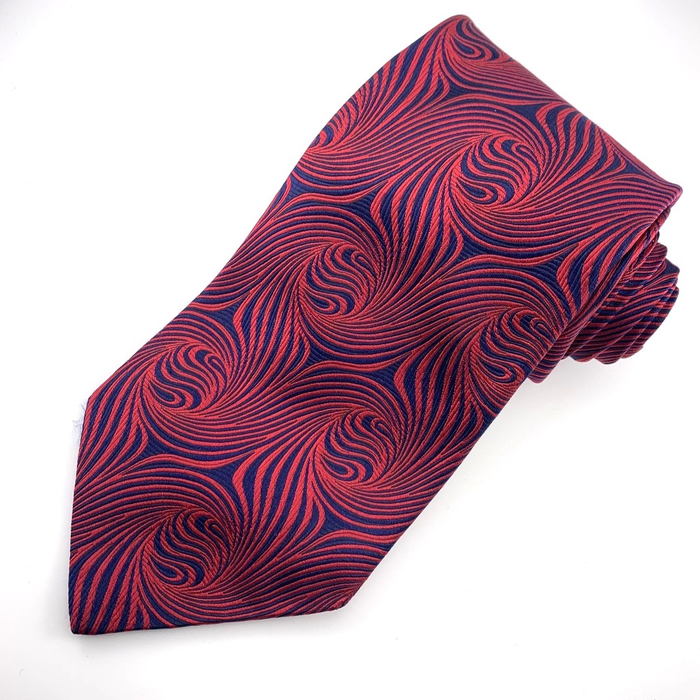 Geoffrey Beene Mens Tie Black with Red Swirlโ Design 100% Silk Repp Neckwear